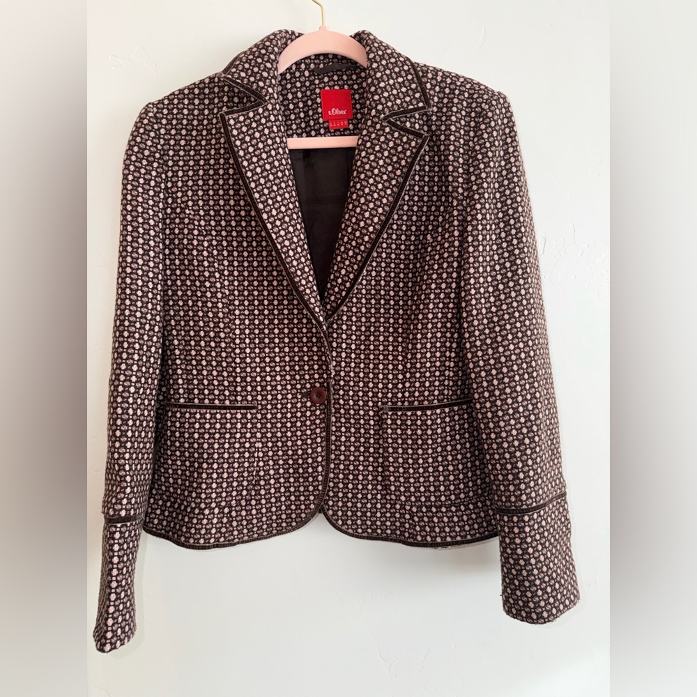s.Oliver Tweed Blazer Velvet Trim Academia Jacket Women’s M